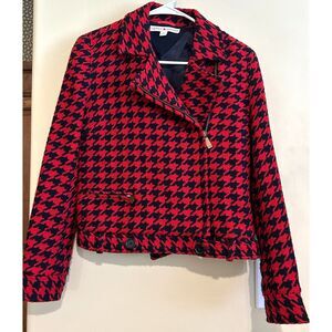 Vintage Tommy Hilfiger Womens Wool Blend Motorcycle Jacket Size 6 Houndstooth